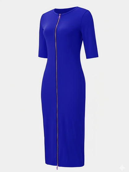 Robe midi moulante à encolure bateau – Robe élégante à manches courtes et coupe ajustée