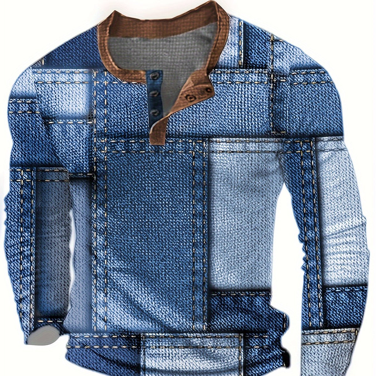 Haut pour homme Henry géométrique – T-shirt décontracté à manches longues et col rond