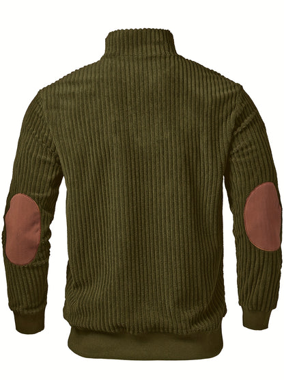 Pull Homme Demi-Zip Col Droit – Sweat Rétro Chaud et Côtelé