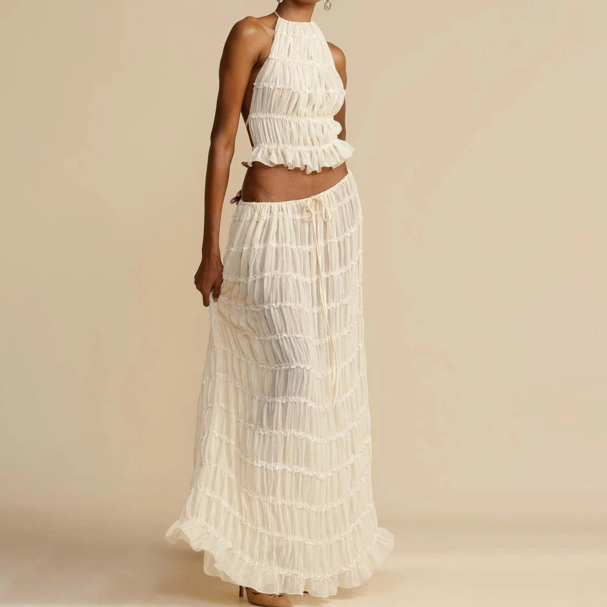 Ensemble 2 pièces robe caraco Loom & Soul™ – Haut court dos nu et jupe longue plissée taille haute pour femme