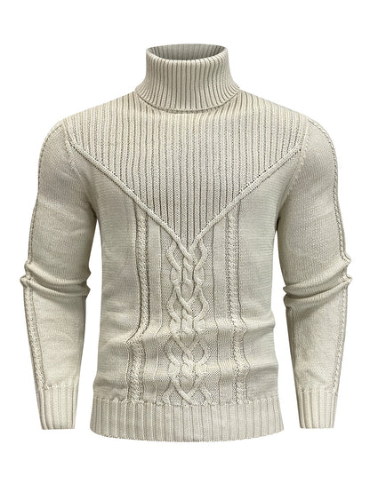 Suéter de cuello alto trenzado vintage para hombre – Jersey de punto clásico