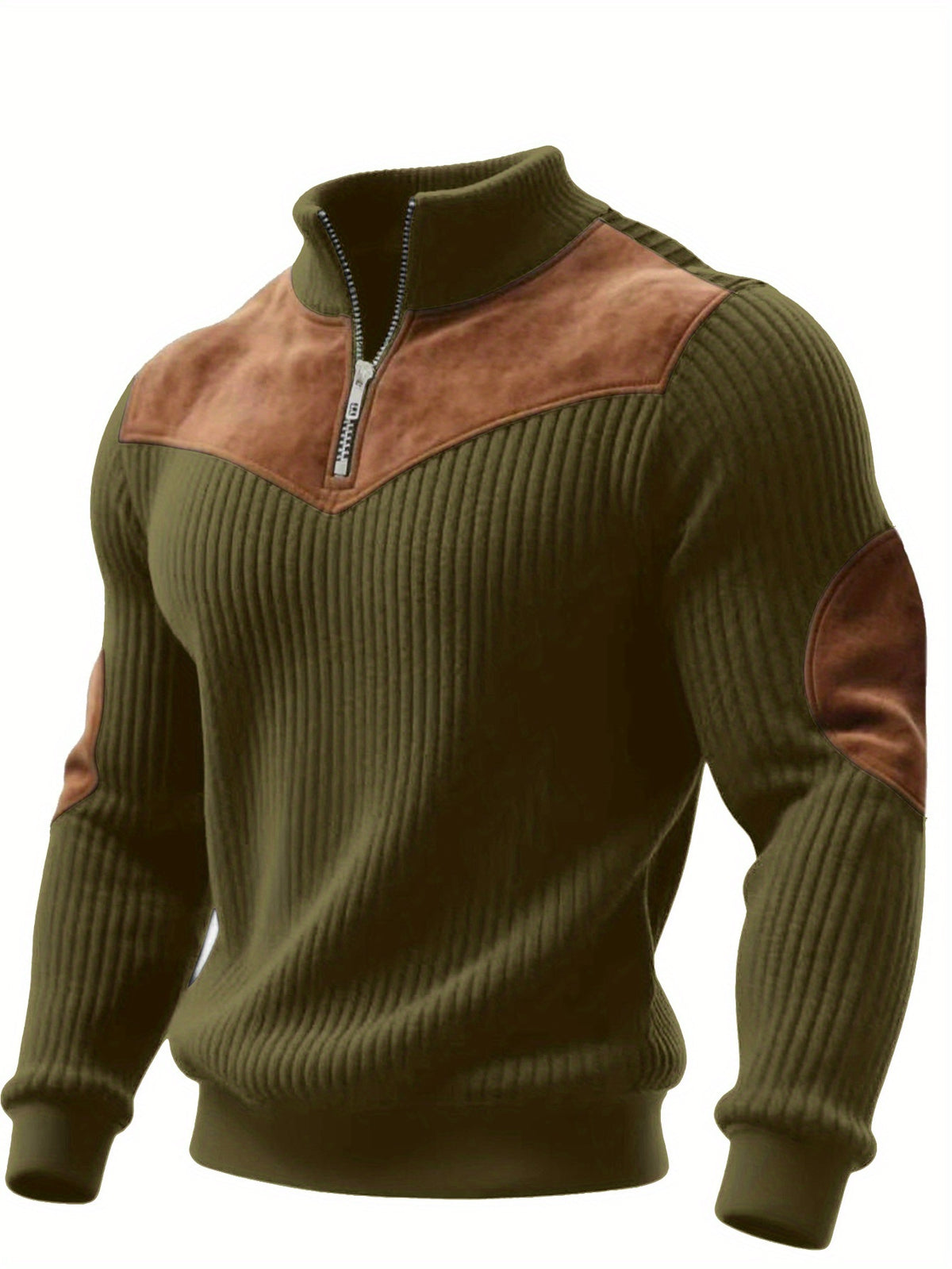 Pull Homme Demi-Zip Col Droit – Sweat Rétro Chaud et Côtelé