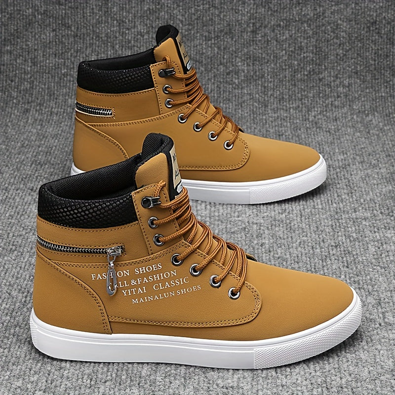 Men’s Mid-Top Casual Sneakers – Non-Slip PU Streetwear Shoes