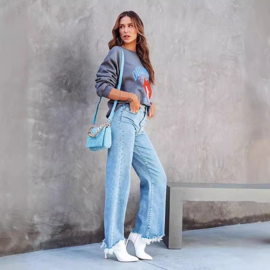 Pantalon décontracté à pampilles pour femmes Loom & Soul – Jean de style européen et américain avec détails à franges