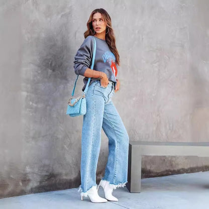 Pantalon décontracté à pampilles pour femmes Loom & Soul – Jean de style européen et américain avec détails à franges