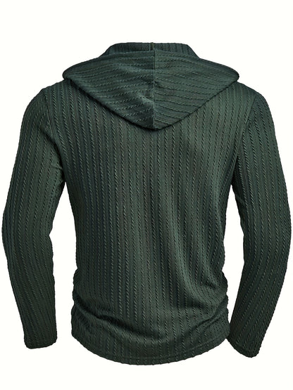 T-shirt Henley à capuche pour homme – Pull à capuche décontracté texturé à manches longues et cordon de serrage