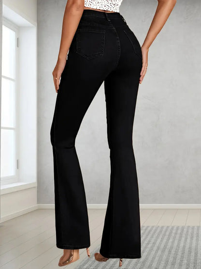 Women’s Plus Size High-Waist Micro Flare Jeans – Ripped Stretch Denim