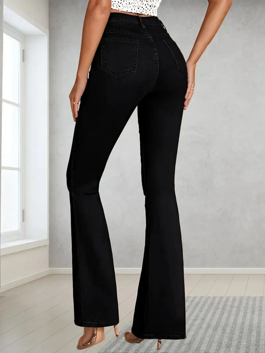 Women’s Plus Size High-Waist Micro Flare Jeans – Ripped Stretch Denim
