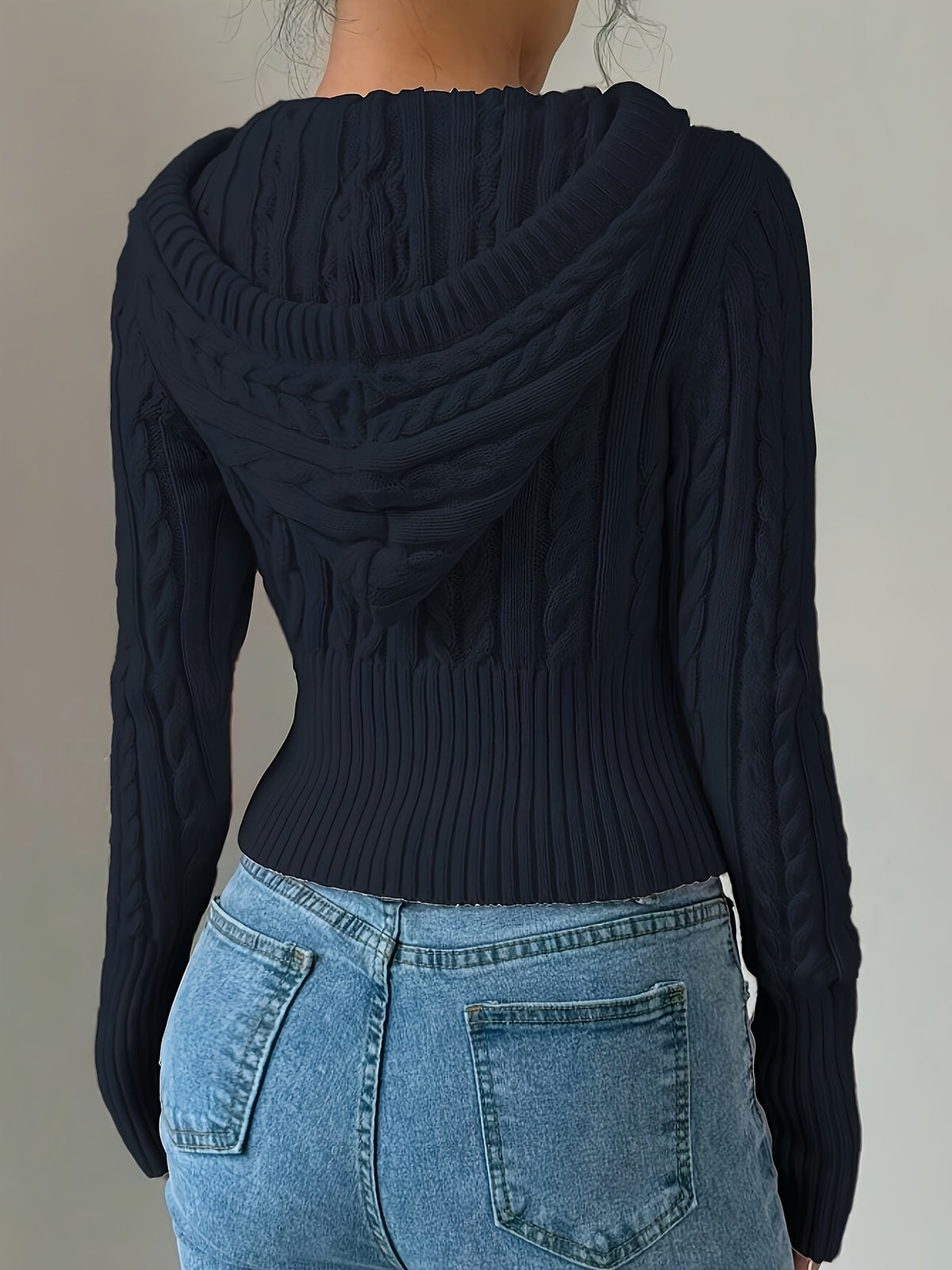 Gilet zippé à capuche élégant – Tricot torsadé, couche chaude