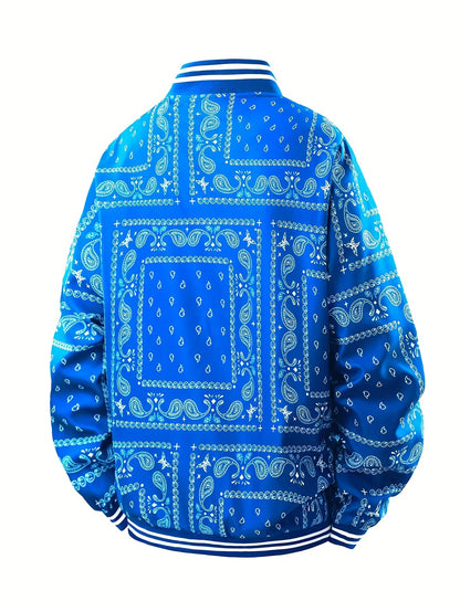 Men’s Paisley Bomber Jacket – Vintage Stand Collar Casual Outerwear
