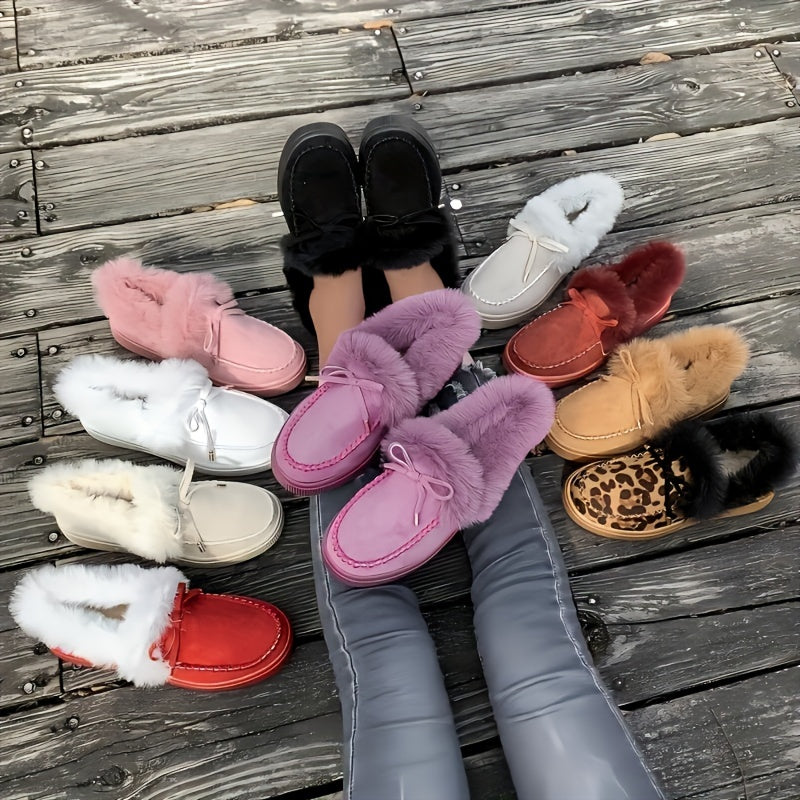 Bottes de neige compensées douillettes pour femme – Chaussures d'hiver à nœud confortables
