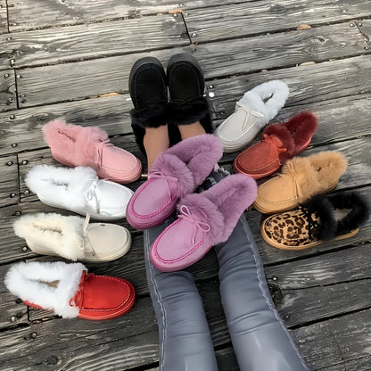 Bottes de neige compensées douillettes pour femme – Chaussures d'hiver à nœud confortables