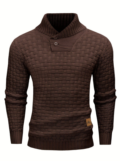Pull en tricot gaufré pour homme – Grande élasticité avec col à revers