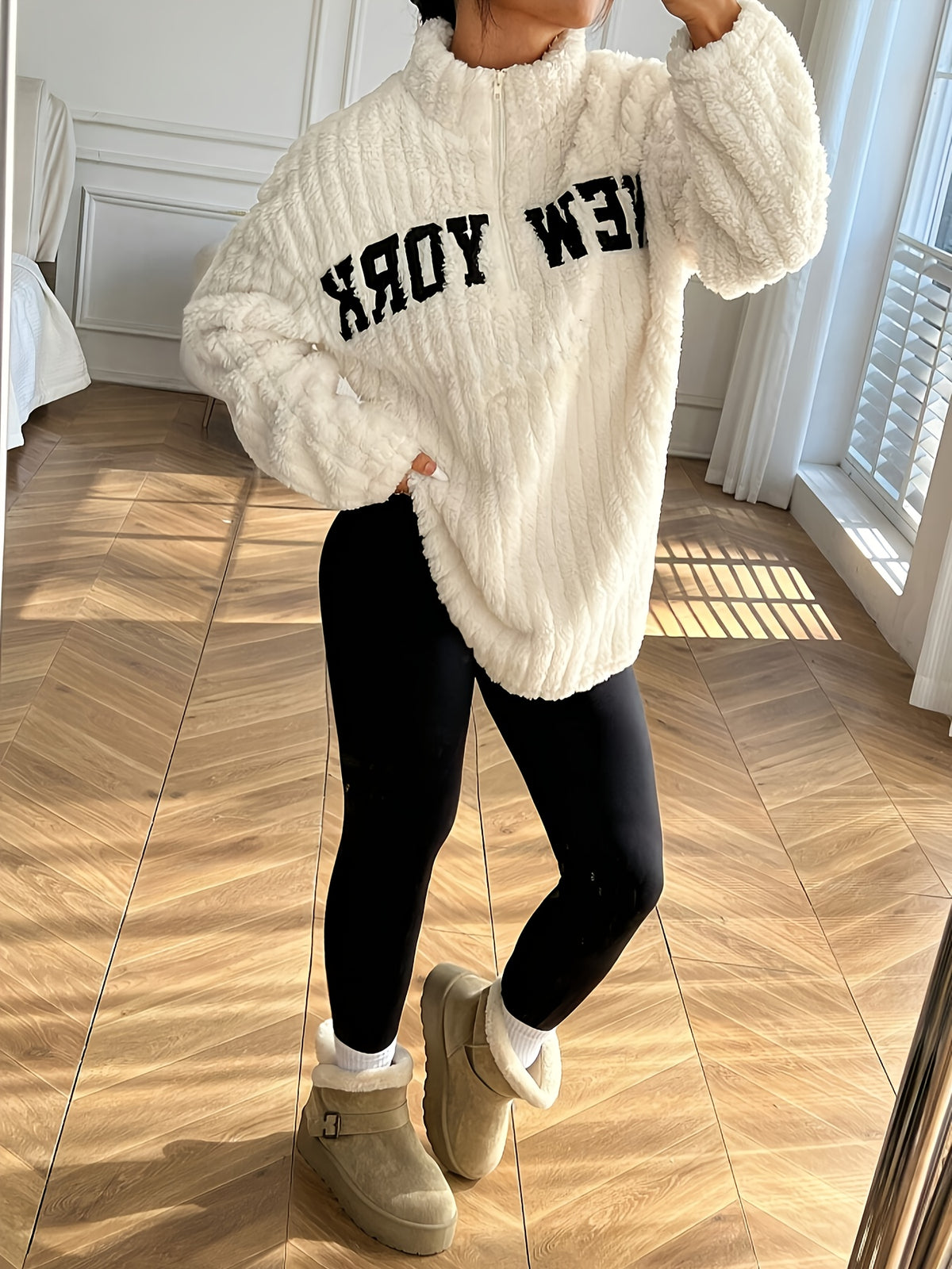 Manteau-pull élégant à fermeture éclair – Vêtement d'extérieur automne/hiver à col montant pour femme