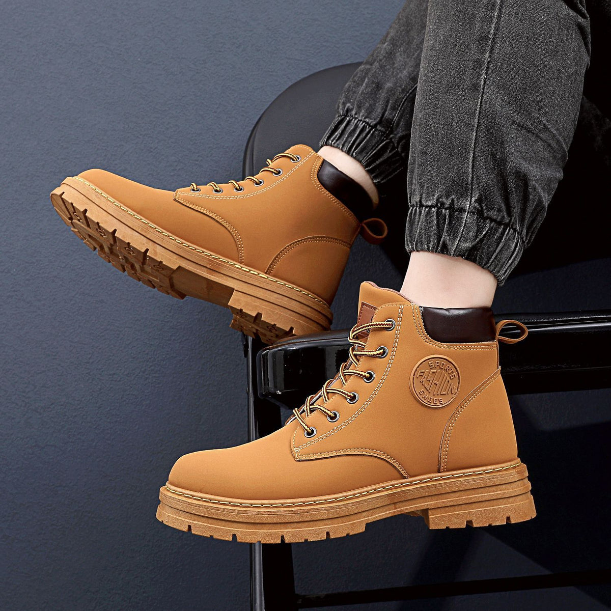 Loom & Soul™ Men’s Martin Boots – Waterproof Chunky Winter Ankle Boots with Anti-Slip Rubber Sole