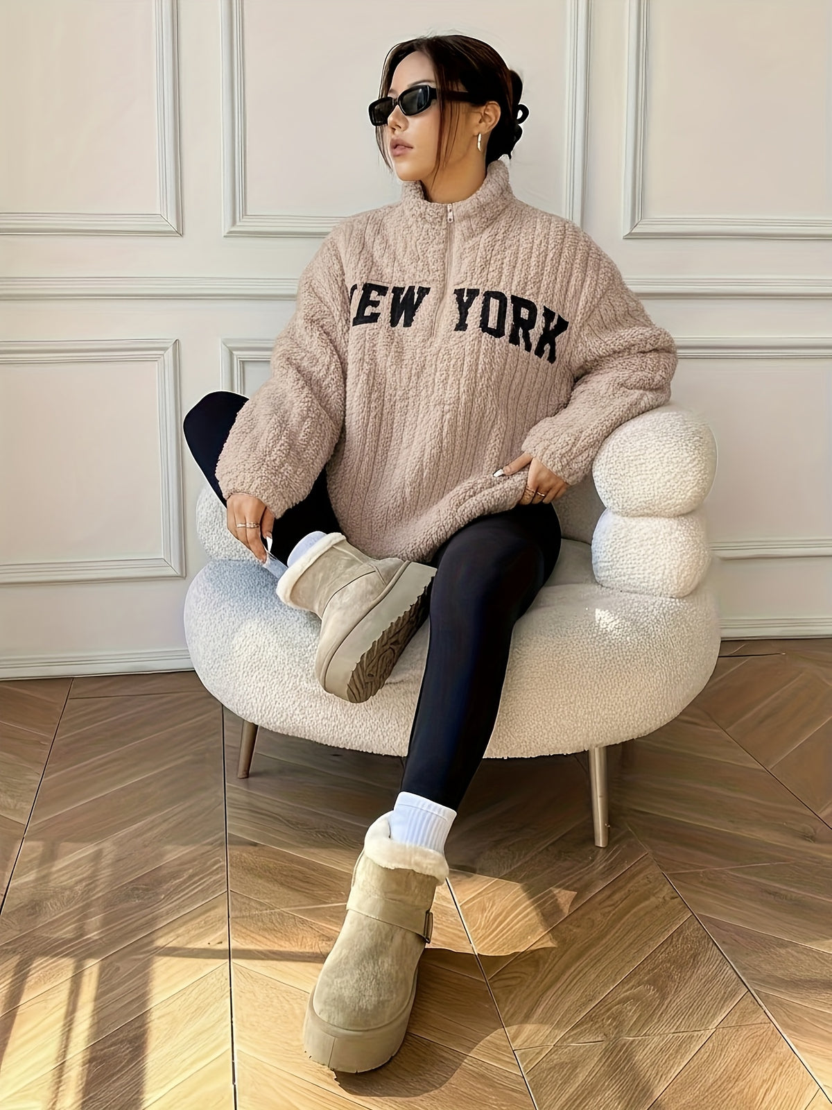 Manteau-pull élégant à fermeture éclair – Vêtement d'extérieur automne/hiver à col montant pour femme