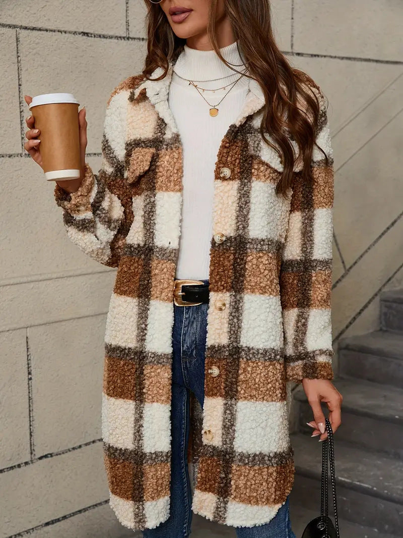 Women’s Lapel Colorblock Plaid Padded Jacket – Mori Style Fit