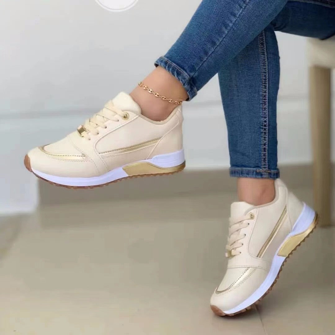 Loom & Soul™ Women’s Flat Lace-Up Sneakers – Breathable Patent PU Casual Shoes with Soft PU Sole