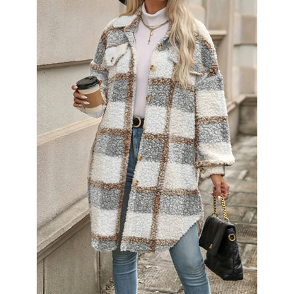 Women’s Lapel Colorblock Plaid Padded Jacket – Mori Style Fit