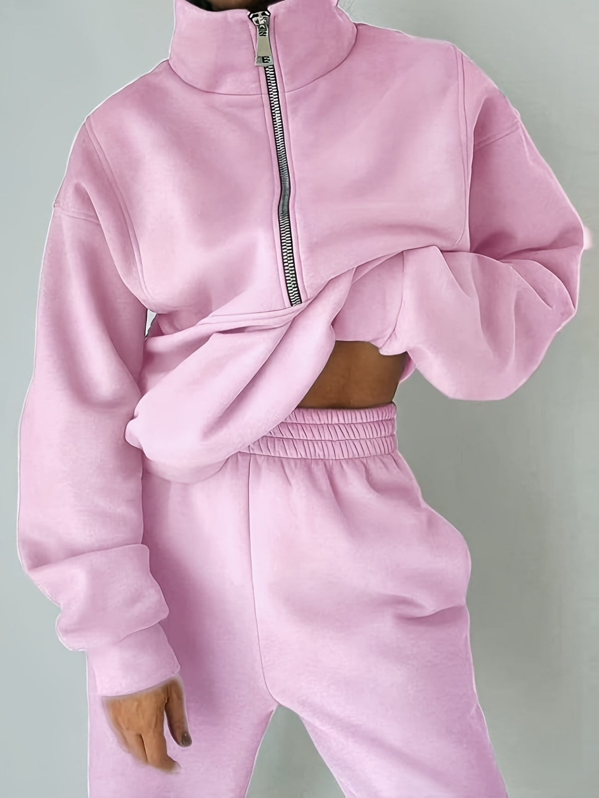 Plus Size Women’s Fleece Set – Zip-Up Hoodie & Pants Streetwear Outfit