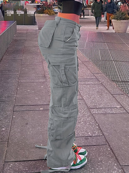 Pantalones cargo retro Y2K para mujer – Cintura alta, pierna ancha, estilo urbano