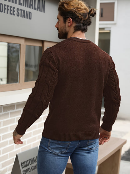 Suéter de punto a rayas para hombre – Suéter suave con cuello redondo y ribete acanalado