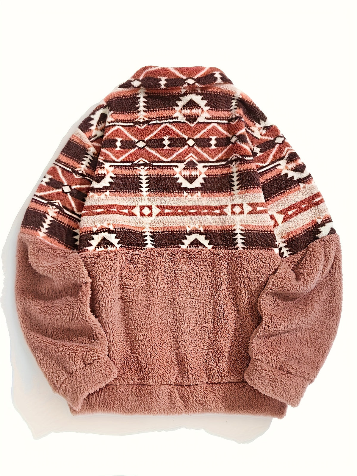 Sweat-shirt Teddy à motif géométrique – Pull polaire demi-zippé pour l'automne et l'hiver