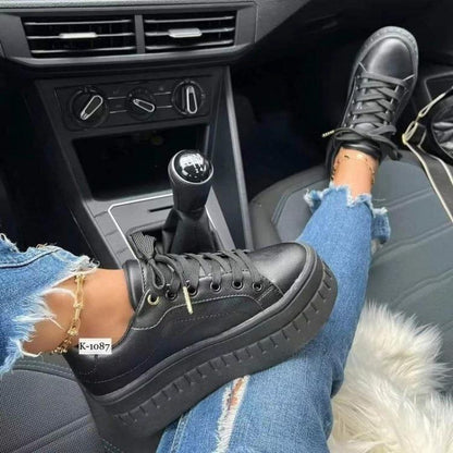 Baskets compensées pour femme – Chaussures décontractées légères à lacets à semelle épaisse