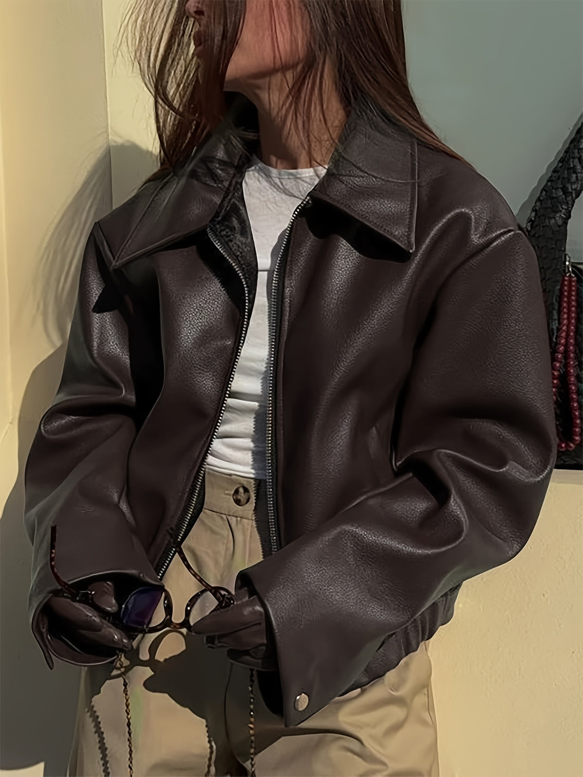 Veste de moto rétro pour femme – Manteau décontracté classique à revers toutes saisons