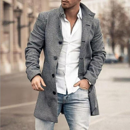 Men’s Printed Wool Trench Coat – Long Sleeve European Style