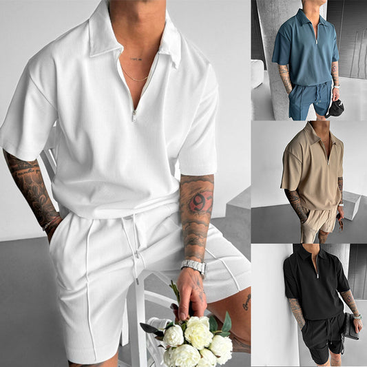 Loom & Soul™ Men’s Zipper Polo & Shorts Set – Summer Casual 2-Piece Outfit