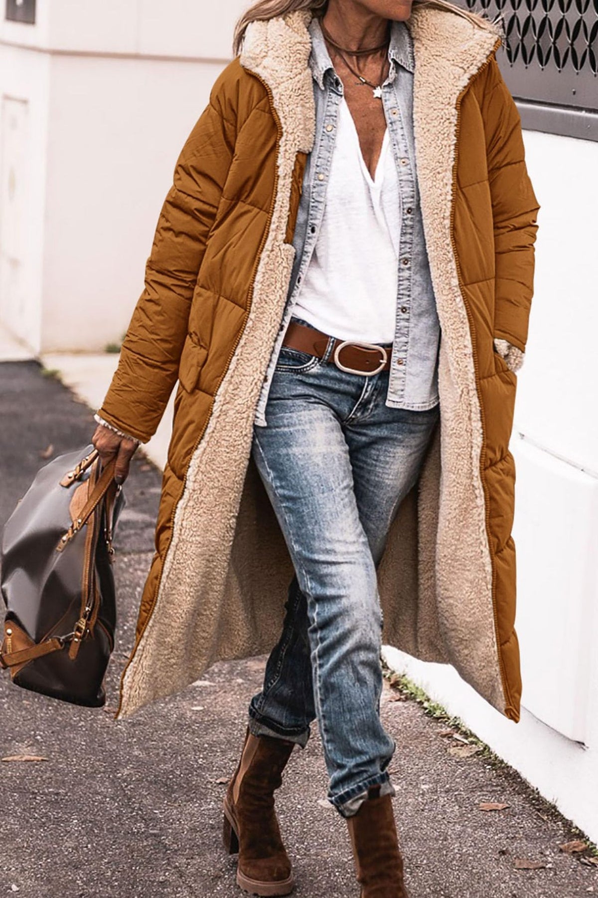 Manteau long Street Chic™ Loom & Soul — Veste mi-longue en mélange de coton pour femme avec poches | Élégante, confortable et confiante