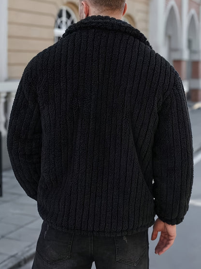 Men’s Flannel Button Jacket – Winter Casual Lapel Coat