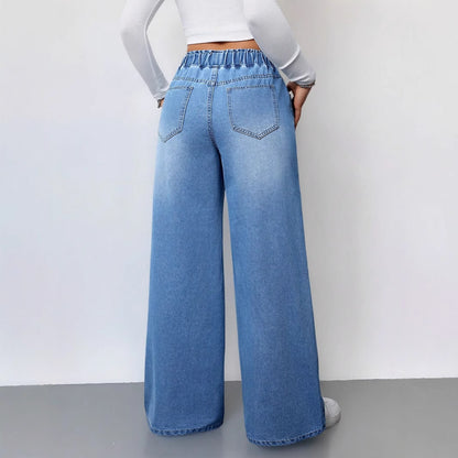 Jean large taille haute pour femme – Denim stretch avec cordon de serrage 2025