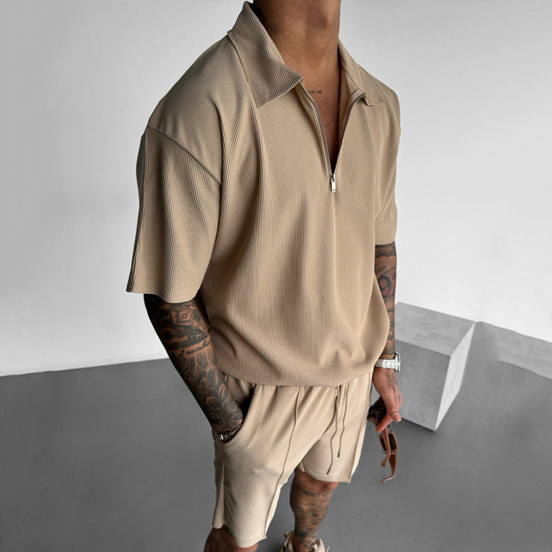 Loom & Soul™ Men’s Zipper Polo & Shorts Set – Summer Casual 2-Piece Outfit