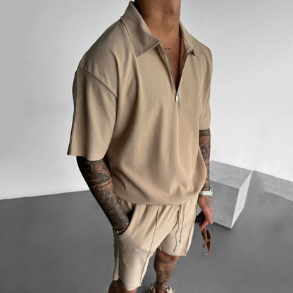 Loom & Soul™ Men’s Zipper Polo & Shorts Set – Summer Casual 2-Piece Outfit