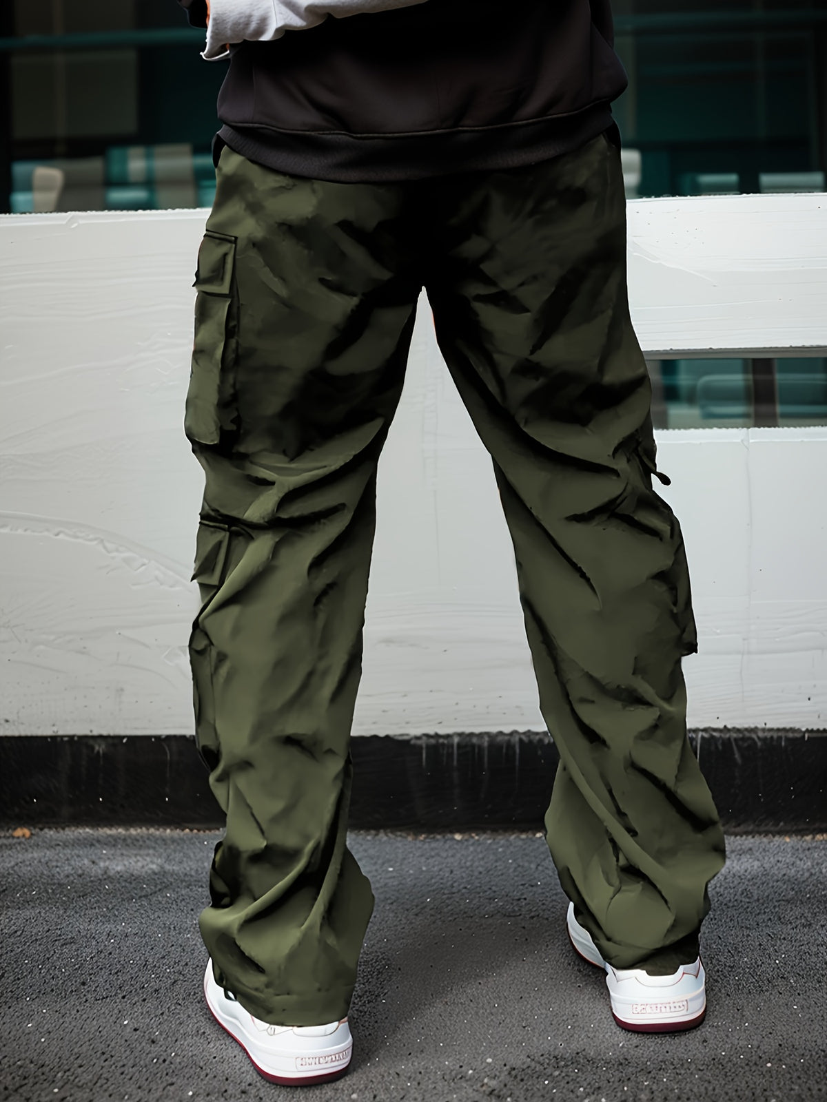 Pantalon Cargo Vert Homme – Coupe Droite Ample Taille Élastique