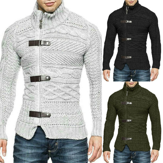 Men’s Turtleneck Cardigan Coat – Slim Fit Autumn Winter Knitwear