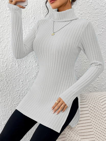Haut élégant à col roulé pour femme – Tricot doux à manches longues et col montant