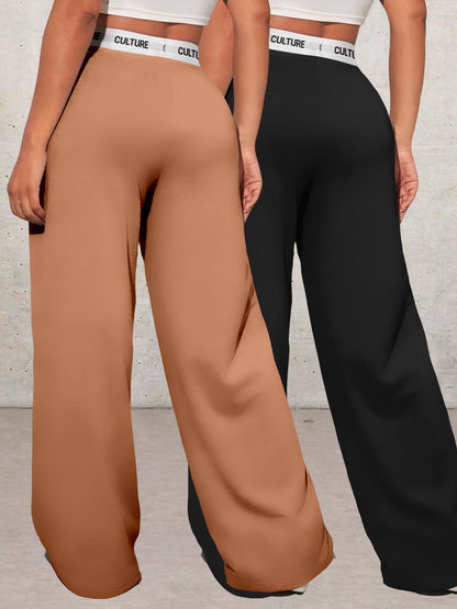 Ensemble deux pièces imprimé cœurs géométriques pour femme – Pantalon large taille haute