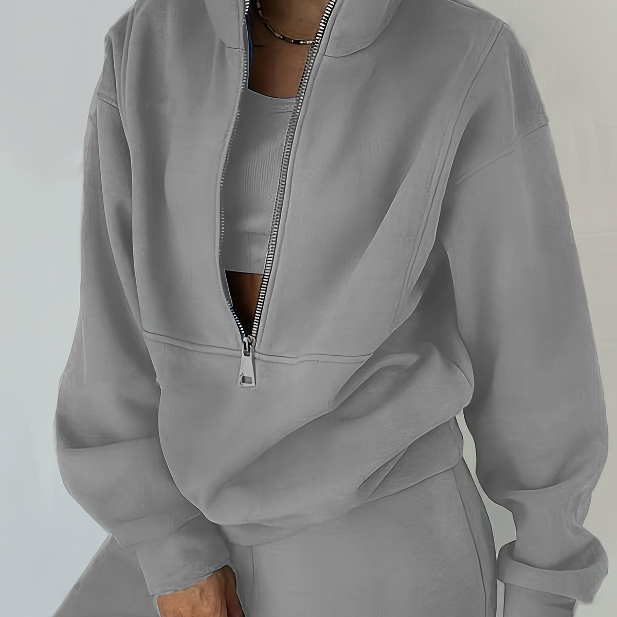 Plus Size Women’s Fleece Set – Zip-Up Hoodie & Pants Streetwear Outfit