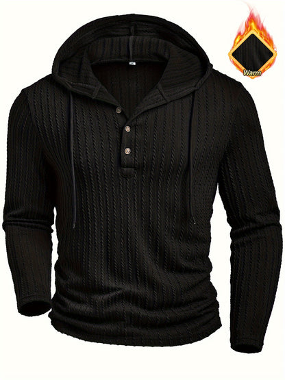 T-shirt Henley à capuche pour homme – Pull à capuche décontracté texturé à manches longues et cordon de serrage