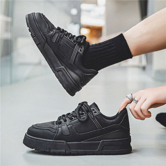 Loom & Soul Men’s Retro Platform Sneakers – Black Casual Sports Board Shoes with Hidden Lift and Microfiber Upper