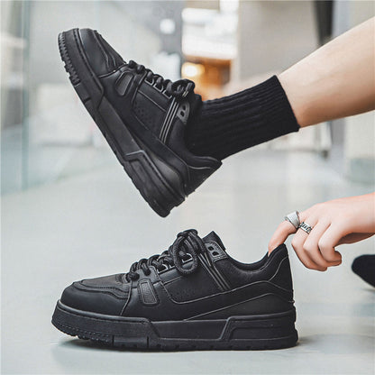 Loom & Soul Men’s Retro Platform Sneakers – Black Casual Sports Board Shoes with Hidden Lift and Microfiber Upper
