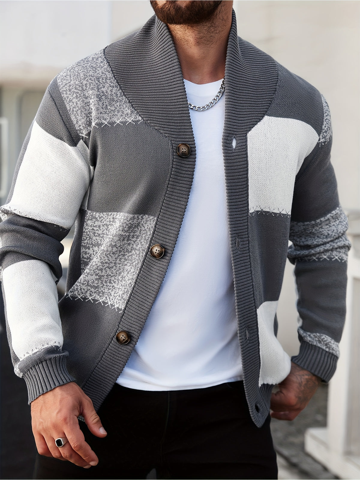 Gilet en maille à coutures contrastantes – Pull décontracté côtelé à revers