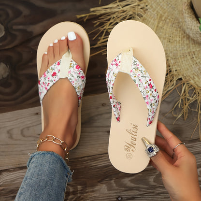 Floral Platform Flip Flops – Comfortable Wide Fit Summer Slides
