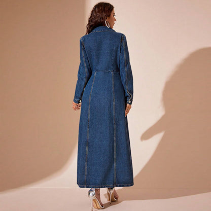 Robe cardigan en jean boutonnée pour femme – Coupe droite manches longues