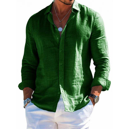 Chemise boutonnée à manches longues Loom & Soul™ pour homme – Haut décontracté coupe ample couleur unie à revers