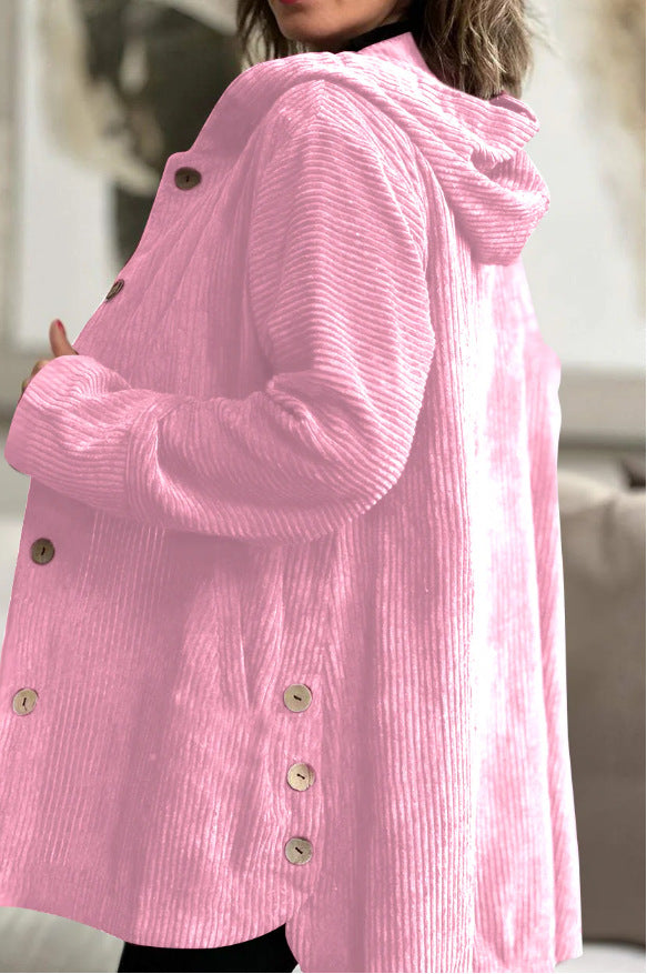Veste à capuche en velours côtelé pour femme – Manteau chaud décontracté mi-long