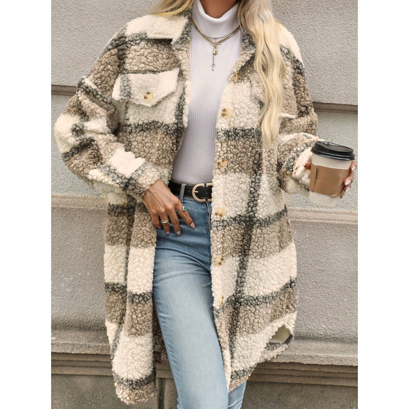 Women’s Lapel Colorblock Plaid Padded Jacket – Mori Style Fit